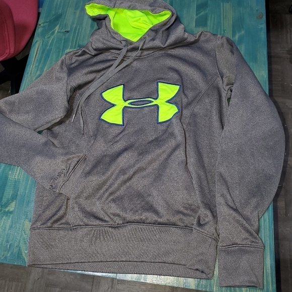 Grey Under Armour Logo Hoodie with Green and Blue Small New - Picture 1 of 5